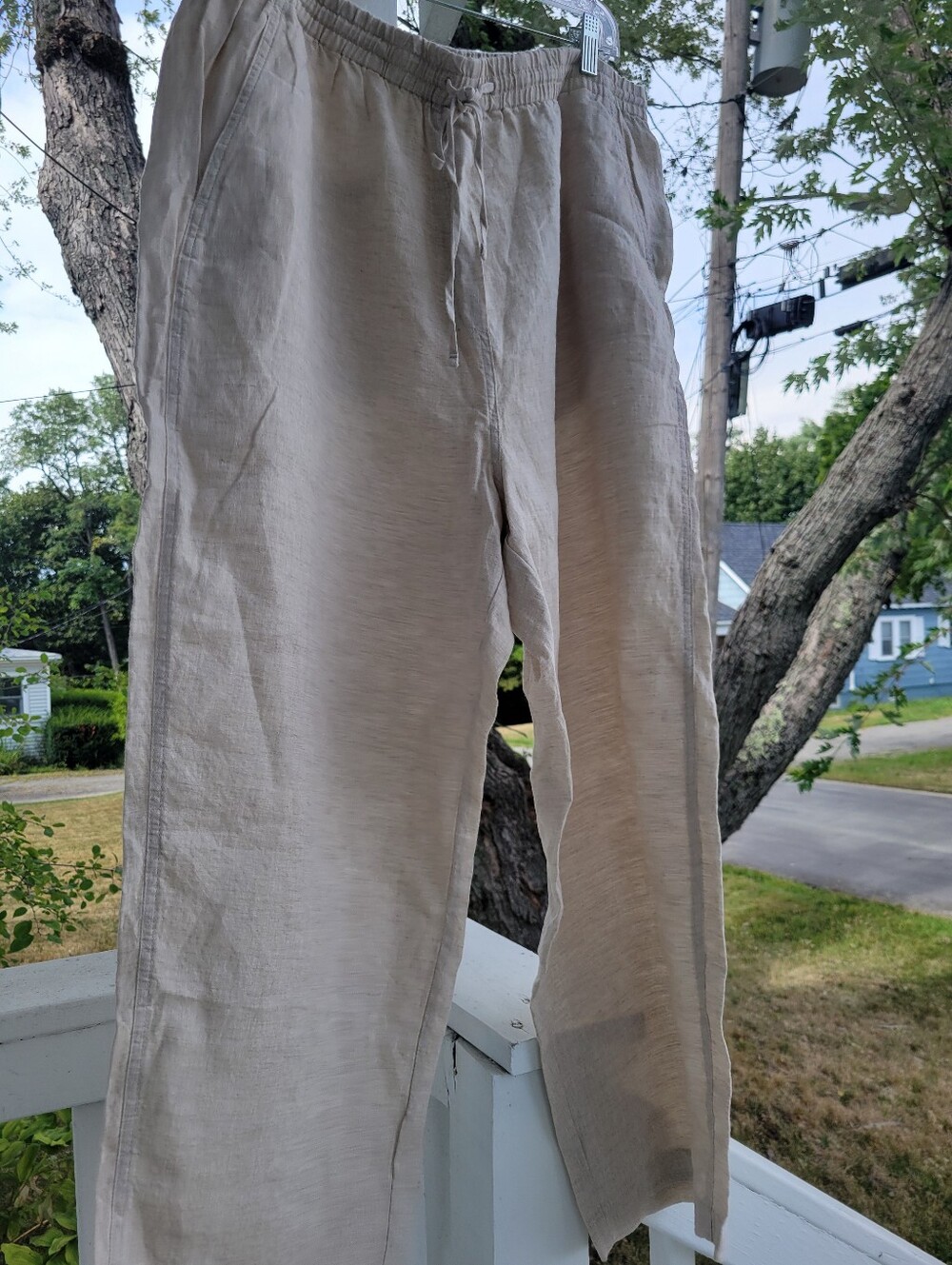 BANANA REPUBLIC, Womens 100% Linen Cropped Pants (Pull-on) Size XL, Color-Beige